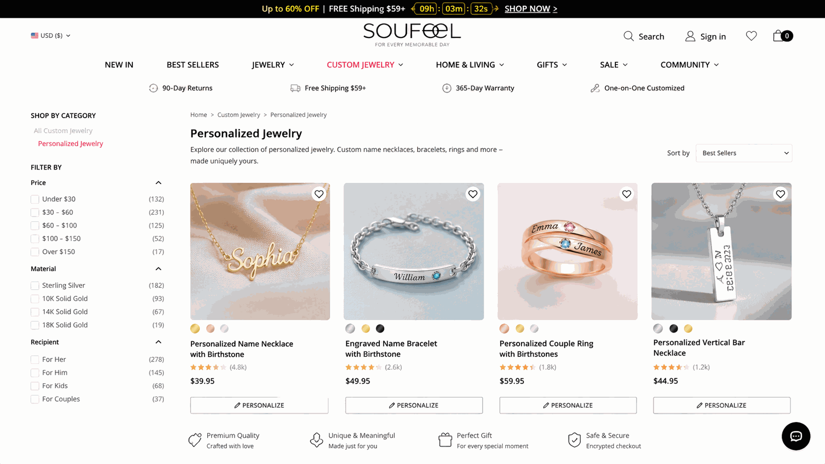 a custom digital sales storefront with a personalized product grid